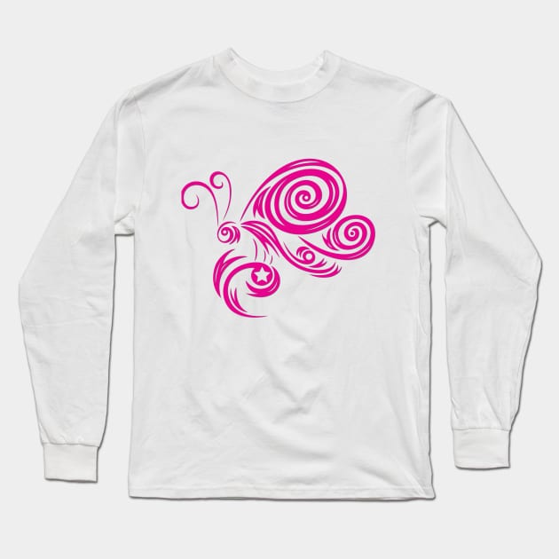 Pink Butterfly Long Sleeve T-Shirt by martinussumbaji